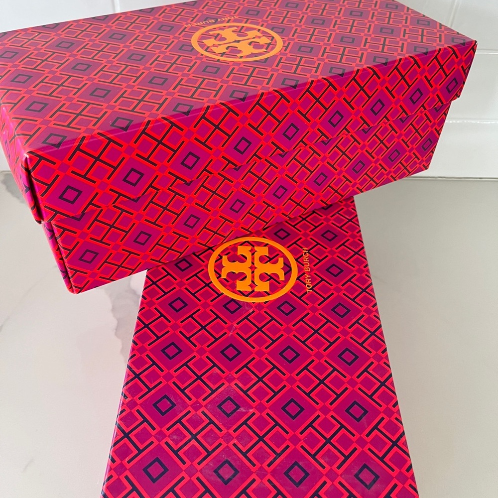 Set 2 Tory Burch Vibrant Pink and Orange Geometric shoe sandals Boxes - Picture 2 of 4